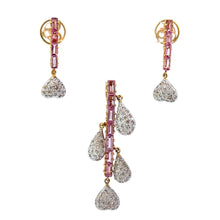 18K Two Tone Gold Pendant Earring Set with Natural Diamond & Tourmaline Jewellery