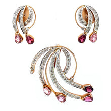 18K Two Tone Gold Pendant Earring Set with Natural Diamond & Pink Tourmaline Jewellery