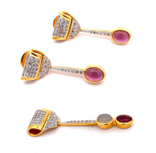 18K Two Tone Gold Pendant Earring Set with Natural Diamond & Rubellite Jewellery