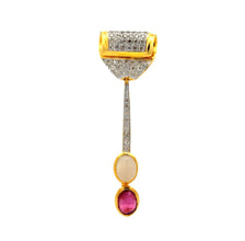 18K Two Tone Gold Pendant Earring Set with Natural Diamond & Rubellite Jewellery