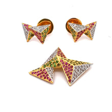 18K Two Tone Gold Pendant Earring Set with Natural Diamond, Ruby & Tsavorite Jewellery