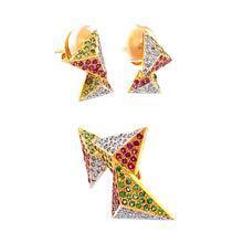 18K Two Tone Gold Pendant Earring Set with Natural Diamond, Ruby & Tsavorite Jewellery