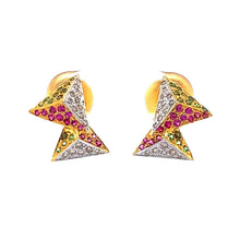 18K Two Tone Gold Pendant Earring Set with Natural Diamond, Ruby & Tsavorite Jewellery