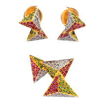 18K Two Tone Gold Pendant Earring Set with Natural Diamond, Ruby & Tsavorite Jewellery