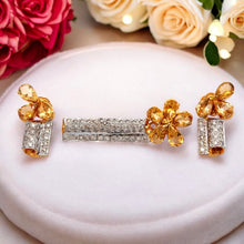 18K Two-Tone Gold Pendant & Earrings Set | Natural Diamonds & Citrine | Floral Drop November Birthstone Jewelry