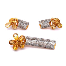 18K Two-Tone Gold Pendant & Earrings Set | Natural Diamonds & Citrine | Floral Drop November Birthstone Jewelry
