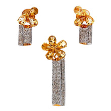 18K Two-Tone Gold Pendant & Earrings Set | Natural Diamonds & Citrine | Floral Drop November Birthstone Jewelry