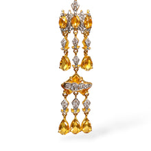 18K Two-Tone Gold Royal Shoulder Duster Earrings | Natural Diamond & Citrine Chandelier Design - Earrings