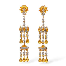 18K Two-Tone Gold Royal Shoulder Duster Earrings | Natural Diamond & Citrine Chandelier Design - Earrings
