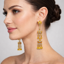 18K Two-Tone Gold Royal Shoulder Duster Earrings | Natural Diamond & Citrine Chandelier Design - Earrings