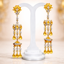 18K Two-Tone Gold Royal Shoulder Duster Earrings | Natural Diamond & Citrine Chandelier Design - Earrings