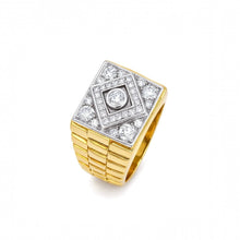 18K Two-Tone Gold Square Signet Ring | Natural Diamond | Watch-Link Inspired Vintage Unisex Band - Ring
