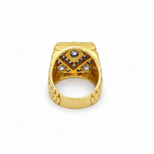 18K Two-Tone Gold Square Signet Ring | Natural Diamond | Watch-Link Inspired Vintage Unisex Band - Ring