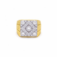 18K Two-Tone Gold Square Signet Ring | Natural Diamond | Watch-Link Inspired Vintage Unisex Band - Ring