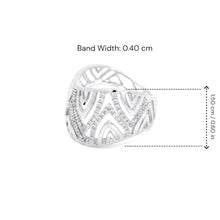 18K White Gold Abstract Wave Cocktail Band | Natural Diamond Openwork Geometric Pavé Design Jewelry - Ring