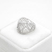18K White Gold Abstract Wave Cocktail Band | Natural Diamond Openwork Geometric Pavé Design Jewelry - Ring