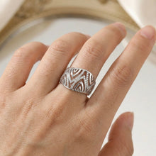 18K White Gold Abstract Wave Cocktail Band | Natural Diamond Openwork Geometric Pavé Design Jewelry - Ring