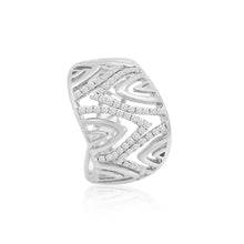 18K White Gold Abstract Wave Cocktail Band | Natural Diamond Openwork Geometric Pavé Design Jewelry - Ring