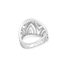 18K White Gold Abstract Wave Cocktail Band | Natural Diamond Openwork Geometric Pavé Design Jewelry - Ring