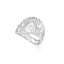 18K White Gold Abstract Wave Cocktail Band | Natural Diamond Openwork Geometric Pavé Design Jewelry - Ring