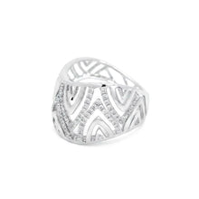 18K White Gold Abstract Wave Cocktail Band | Natural Diamond Openwork Geometric Pavé Design Jewelry - Ring