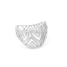 18K White Gold Abstract Wave Cocktail Band | Natural Diamond Openwork Geometric Pavé Design Jewelry - Ring