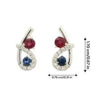 18K White Gold Bypass Stud Earrings | Natural Ruby Sapphire & Diamonds | Minimalist Fine Jewelry - Earrings