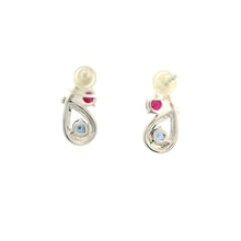 18K White Gold Bypass Stud Earrings | Natural Ruby Sapphire & Diamonds | Minimalist Fine Jewelry - Earrings