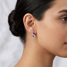 18K White Gold Bypass Stud Earrings | Natural Ruby Sapphire & Diamonds | Minimalist Fine Jewelry - Earrings
