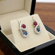 18K White Gold Bypass Stud Earrings | Natural Ruby Sapphire & Diamonds | Minimalist Fine Jewelry - Earrings