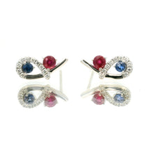 18K White Gold Bypass Stud Earrings | Natural Ruby Sapphire & Diamonds | Minimalist Fine Jewelry - Earrings