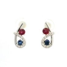 18K White Gold Bypass Stud Earrings | Natural Ruby Sapphire & Diamonds | Minimalist Fine Jewelry - Earrings