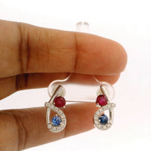 18K White Gold Bypass Stud Earrings | Natural Ruby Sapphire & Diamonds | Minimalist Fine Jewelry - Earrings