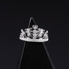 18K White Gold Crown Tiara Ring | Natural Diamond Heart Scroll Shared-Prong Design | Princess-Inspired - Ring