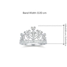 18K White Gold Crown Tiara Ring | Natural Diamond Heart Scroll Shared-Prong Design | Princess-Inspired - Ring