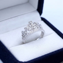 18K White Gold Crown Tiara Ring | Natural Diamond Heart Scroll Shared-Prong Design | Princess-Inspired - Ring
