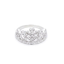 18K White Gold Crown Tiara Ring | Natural Diamond Heart Scroll Shared-Prong Design | Princess-Inspired - Ring