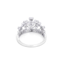 18K White Gold Crown Tiara Ring | Natural Diamond Heart Scroll Shared-Prong Design | Princess-Inspired - Ring