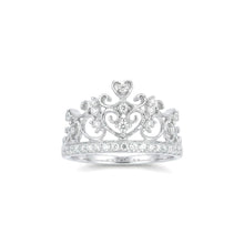 18K White Gold Crown Tiara Ring | Natural Diamond Heart Scroll Shared-Prong Design | Princess-Inspired - Ring