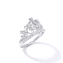 18K White Gold Crown Tiara Ring | Natural Diamond Heart Scroll Shared-Prong Design | Princess-Inspired - Ring