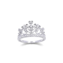 18K White Gold Crown Tiara Ring | Natural Diamond Heart Scroll Shared-Prong Design | Princess-Inspired - Ring