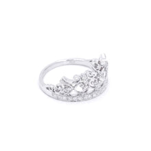 18K White Gold Crown Tiara Ring | Natural Diamond Heart Scroll Shared-Prong Design | Princess-Inspired - Ring
