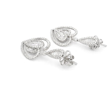 18K White Gold Dangle Earrings | Double Heart Natural Diamond | Romantic Statement Jewelry - Earrings