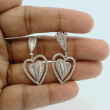 18K White Gold Dangle Earrings | Double Heart Natural Diamond | Romantic Statement Jewelry - Earrings
