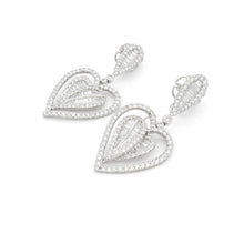 18K White Gold Dangle Earrings | Double Heart Natural Diamond | Romantic Statement Jewelry - Earrings
