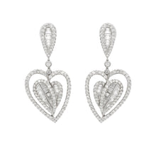 18K White Gold Dangle Earrings | Double Heart Natural Diamond | Romantic Statement Jewelry - Earrings
