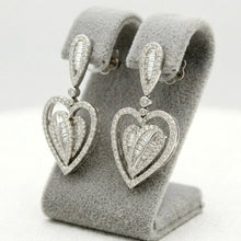 18K White Gold Dangle Earrings | Double Heart Natural Diamond | Romantic Statement Jewelry - Earrings