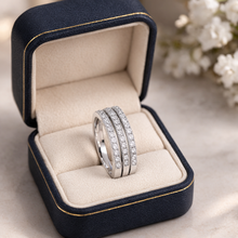 18K White Gold Diamond Triple Stackable Rings | Half Eternity Bands | Shared Prong Setting Design Jewelry - Ring