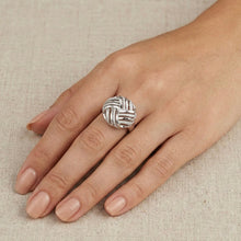 18K White Gold Dome Chevron Band | Natural Diamond Geometric Pavé Crisscross Design | Bold Jewelry - Ring