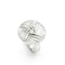 18K White Gold Dome Chevron Band | Natural Diamond Geometric Pavé Crisscross Design | Bold Jewelry - Ring